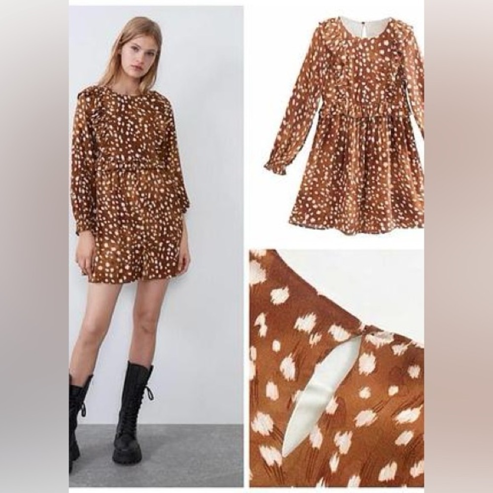 Zara brown and white animal print mini dress small